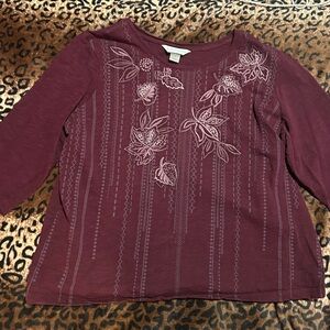 Christopher & Banks Purple Embroidered Long Sleeve Top
